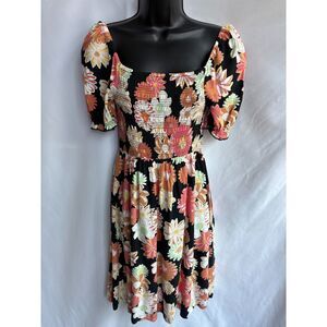 Roxy Hello Petal Mini Woven Dress Floral Black Orange Size S Feminine Prairie
